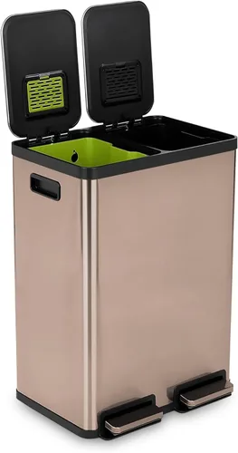 Vista 10 de SIMPLI-Magic Elegante bote de basura negro con pedal de 16 galones (60 litros), cubo de basura de cocina de doble compartimento con contenedores