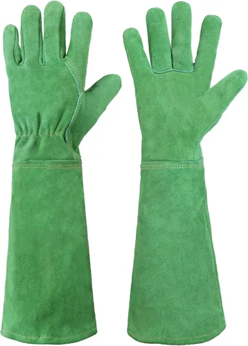 Vista 17 de HANDLANDY Guantes de poda largos para hombres y mujeres, de piel de cerdo, guantes de jardinería de rosas, guantes transpirables y duraderos