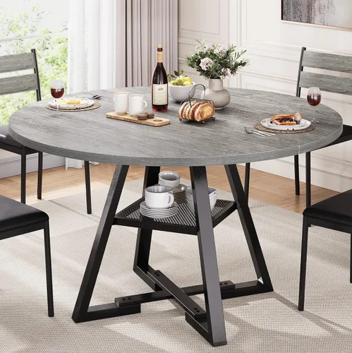 Vista 9 de Jocoevol Mesa de comedor redonda para 4 personas, mesa de pedestal circular para cocina, comedor, mesa de pedestal, muebles de cocina y comedor