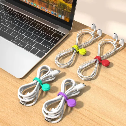Vista 2 de Bridas magnéticas para cables, 10 unidades, reutilizables, para auriculares, administrador de cables USB, correas para marcapáginas, clips