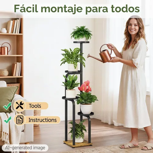 Vista 7 de LASZOLA - Estante alto para plantas, esquina interior de 5 niveles, color negro Negro mate