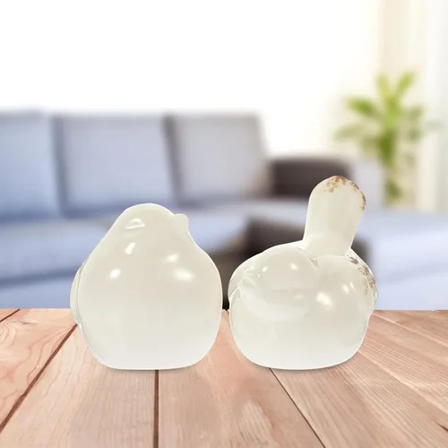 Vista 6 de Veemoon Decoración de pájaros de cerámica blanca, 2 piezas, figuras de pájaros de escritorio, adorno de porcelana, pequeño gorrión, estuado
