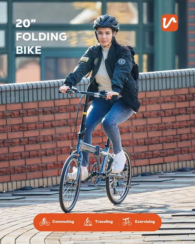 Vista 2 de VIRIBUS Bicicleta plegable para adultos, bicicleta plegable de 20 pulgadas de 7 velocidades, bicicleta compacta ligera, bicicletas plegables