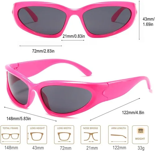 Vista 5 de BAWUYI Y2K - Gafas de sol envolventes para hombres y mujeres gafas cibernéticas deportivas motociclistas sombras protectoras marco rosa rosa lente