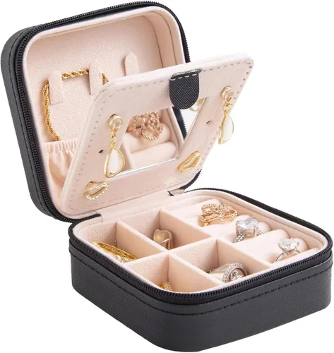 Vista 23 de KElofoN Estuche de viaje para joyas Caja de viaje para joyas Organizador de joyas de viaje Pequeño estuche organizador de joyas para niñas y mujeres