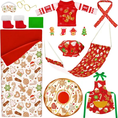 Vista 7 de Suhine Juego de 13 accesorios de muñeca de Navidad en ropa, ropa de dona, traje de dona, bufanda, saco de dormir, suéter, bata de baño, hamaca