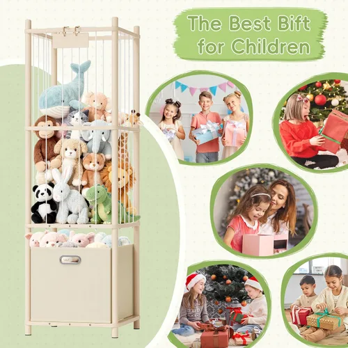 Vista 9 de Organizador de almacenamiento de animales de peluche, organizador grande de juguetes de madera con cajón para guardería, dormitorio, cuarto