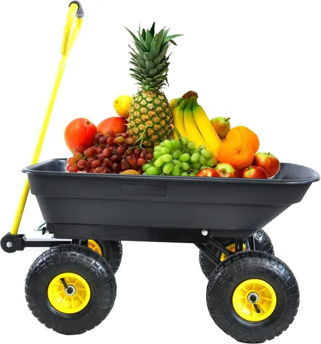 Vista 5 de Carrito de jardín Camión volquete con rueda de aire para jardines, granjas, etc (negro)