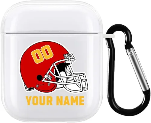 Vista 31 de Funda de casco de fútbol con nombre y número para Apple AirPods de 2ª y 1ª generación, regalo personalizado para fanáticos de los deportes de Arizona