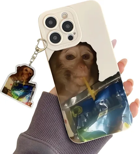 Vista 11 de Trendy Monkey - Funda para teléfono compatible con iPhone 16/15/14/13/12/11 ProMax con llavero gratis, accesorios divertidos de meme de mono, funda