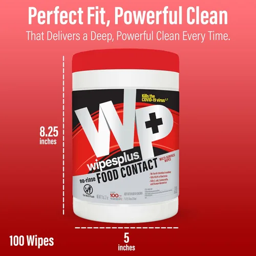 Vista 4 de WIPESPLUS Toallitas de limpieza multiusos para contacto con alimentos, sin enjuague, sin residuos, fórmula de secado rápido, toallitas