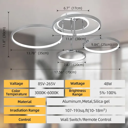 Vista 5 de CANEOE Lámpara de techo LED moderna, lámpara de techo regulable con control remoto, lámpara de techo redonda cromada empotrada para sala de estar