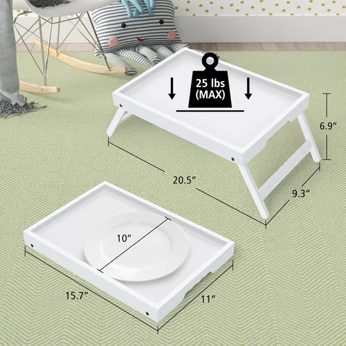 Vista 4 de Artmeer Mesa de bandeja de cama con patas plegables, desayuno de bambú en la cama para mesa de TV, bandeja de computadora portátil, comer, bandeja