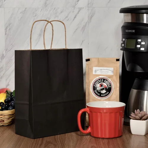 Vista 5 de Prime Line Packaging Bolsas de regalo negras, bolsas de regalo de papel con asas, bolsas al por menor para pequeñas empresas, boutique, compras, a