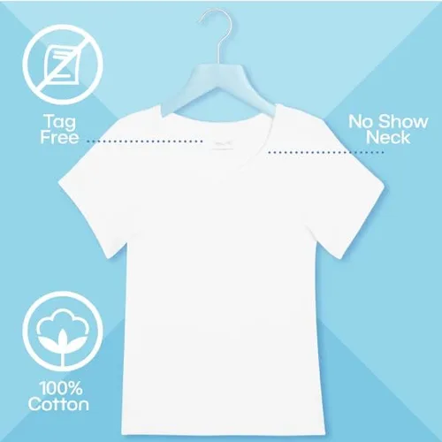 Vista 2 de Rene Rofe Camiseta interior para niña 100 algodón sin mostrar comodidad cuello redondo paquete de 6 2T-14