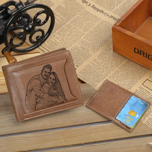 Vista 3 de Lovejewelry Carteras personalizadas con fotos para hombres, cartera de piel grabada para padre, novio, estilo 4, Personalizable