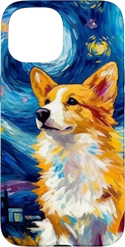 Vista 6 de Carcasa para iPhone 16 Welsh Corgi Dog Starry Night Van Gogh Welsh Corgi