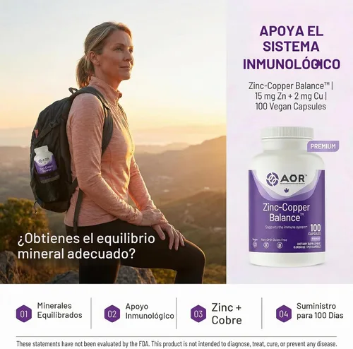 Vista 2 de AOR Cápsulas de equilibrio de zinc y cobre, 15 mg de zinc de 2 mg de cobre