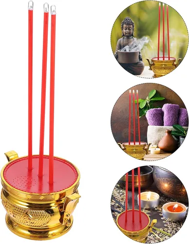Vista 7 de NUOBESTY Lámpara de vela budista LED eléctrica luz decorativa quemador de incienso soporte budista templo budista Buddha suministros candelabros