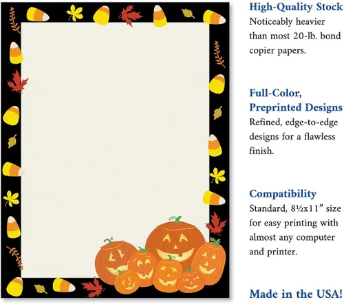 Vista 4 de Jack Stack - Papel de letras de calabaza de Halloween, 25 hojas de artículos de papelería para computadora, boletín imprimible, anuncio e invitación