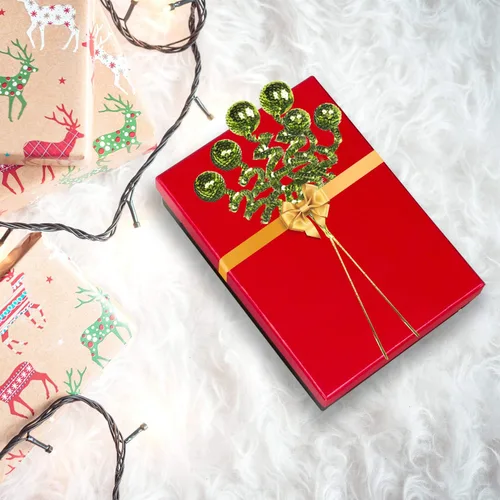 Vista 3 de Juego de 6 adornos de Navidad verdes, tubo con lentejuelas y esferas, decoración de Navidad, decoración de árbol de Navidad, decoración perfecta