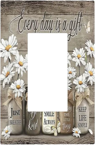 Vista 184 de Placa de Pared en Blanco de 1-Gang Sin Dispositivo Beige Lindo Vintage Boho de los 70s Hongo Fungus Planta Floral Botánica Libélula Interruptor