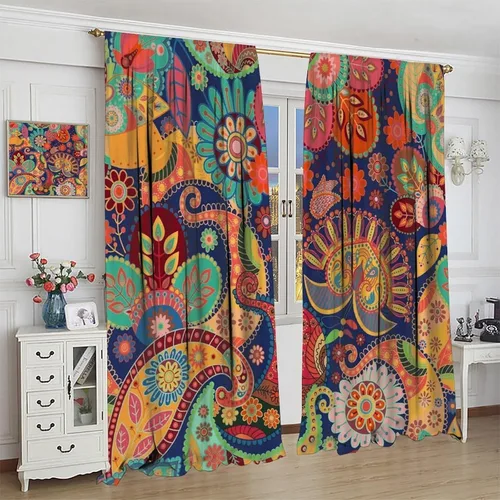Vista 34 de Cortinas opacas con estampado de flores de cachemira, estampado de cachemira sobre fondo blanco, para decoración del hogar, cocina, restaurante