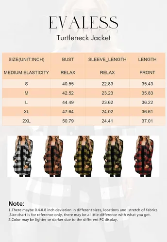 Vista 6 de EVALESS Chamarra a cuadros de bloque de color para mujer, moda de otoño 2023, trajes de manga larga con botones de franela, abrigos
