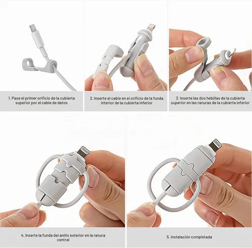Vista 7 de Protectores de cable de carga, 6 piezas 2 en 1 de silicona de doble extremo compatible con cables de iPhone Android con USB-C tipo C, funda