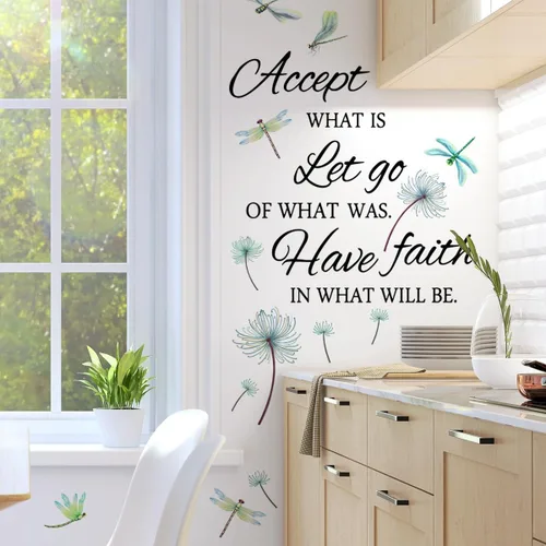 Vista 3 de Calcomanías de vinilo con frases inspiradoras extraíbles, de libélula y frases de pared, calcomanías de frases positivas para el hogar, dormitorio
