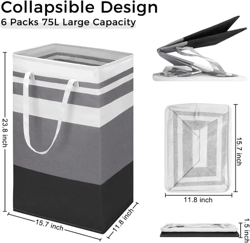 Vista 2 de Foaincore Paquete de 6 cestas de lavandería de 75 L, cesta grande para ropa sucia, a granel, impermeable, plegable, con asas en dormitorio, baño