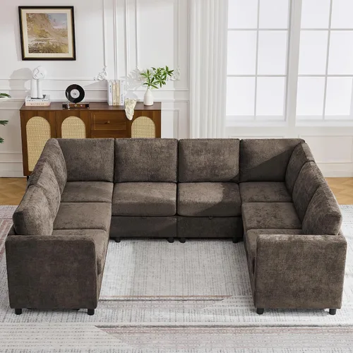 Vista 33 de WUTUTUEE Sofá biplaza modular de 58 pulgadas, sofá biplaza moderno de 2 plazas con almacenamiento, sofá modular de felpilla para sala de estar, Beige