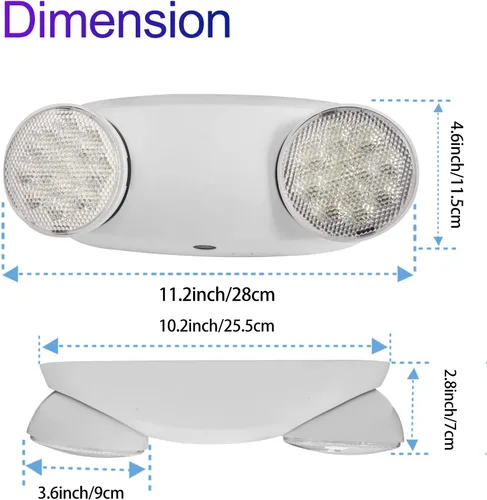 Vista 3 de TANLUX Luces de emergencia LED con batería de respaldo, luces de emergencia comerciales ajustables de dos cabezales, certificación UL, CA 120/277 V