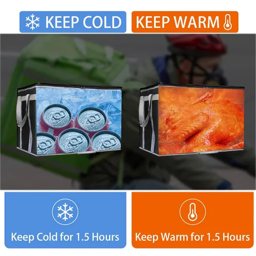 Vista 2 de Bolsas aisladas reutilizables para alimentos para entrega de alimentos, bolsas aisladas para entrega de pizza de viaje, bolsa térmica plegable
