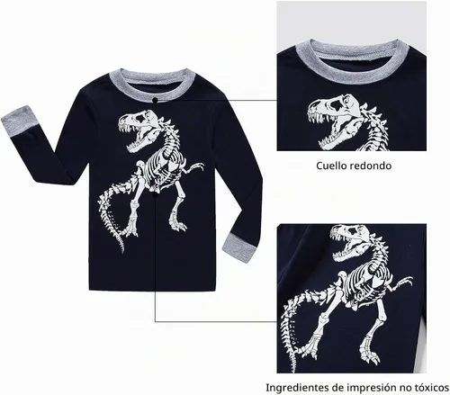 Vista 4 de KikizYe - Conjunto de pijamas para niños y niñas pequeños y grandes, ropa de dormir de 100% algodón 33/4 piezas/dinosaurio
