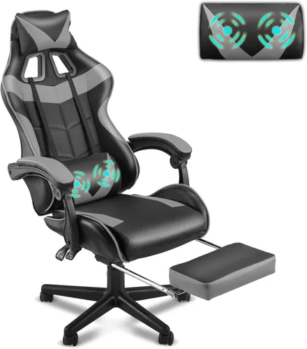 Vista 18 de Soontrans Silla de juegos azul claro con reposapiés, bonita silla de videojuegos de conejo, silla de escritorio Kawaii para nieta, hermana, novia