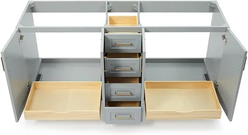 Vista 3 de ARIEL Personalizar Taylor - Tocador de baño de 72 pulgadas, madera maciza, puertas y cajones de cierre suave, color gris