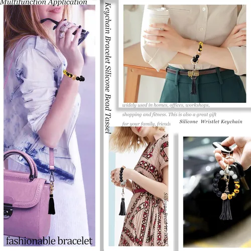 Vista 7 de BIHRTC - Pulserallavero para enganchar las llaves del auto, brazalete con cuentas de silicona para mujer