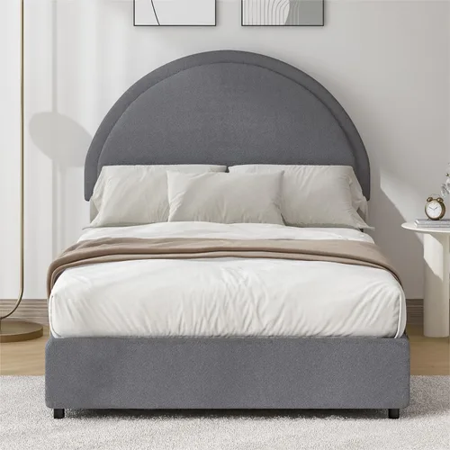 Vista 8 de Base de cama REVOMINCA tamaño Queen, base de cama tapizada de plataforma con cabecero, cama de plataforma suave con esquinas redondas, no se Dgery