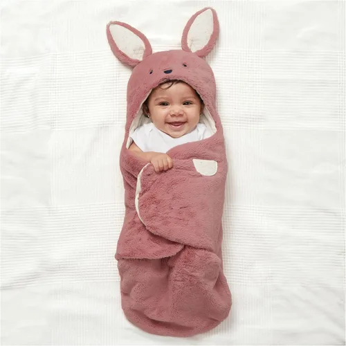 Vista 2 de GUND Baby Oh So Snuggly Bunny Manta Envolvente, Manta Envolvente de Felpa con Capucha para Bebé para Recién Nacidos, Rosa/Crema, 26 pulgadas