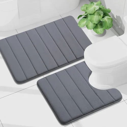 Vista 10 de Buganda Juego de 2 alfombras y tapetes de baño de espuma viscoelástica, lavables a máquina, suaves, antideslizantes, absorbentes, para baño, ducha