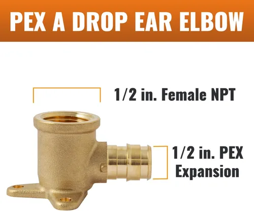 Vista 2 de SUNGATOR Paquete de 2 codos de oreja NPT hembra PEX A de expansión de 1/2 "x 1/2", ASTM F1960 solo para tubos Pex-A