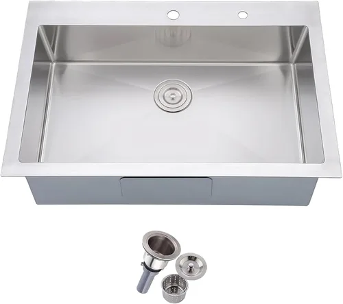 Vista 12 de Friho Fregadero de barra empotrable negro de 15 x 15 pulgadas, fregadero de cocina de acero inoxidable de un solo tazón montado en superficie
