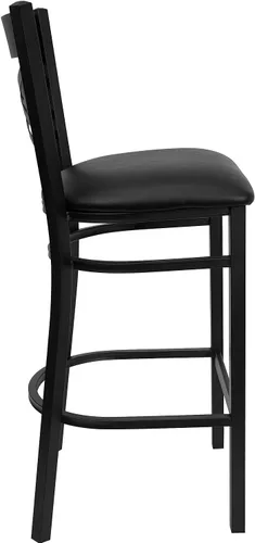 Vista 8 de Flash Furniture HERCULES Series Black ''X'' Back Metal Restaurant Barstool - Asiento de vinilo negro Asiento de vinilo negro/marco de metal negro
