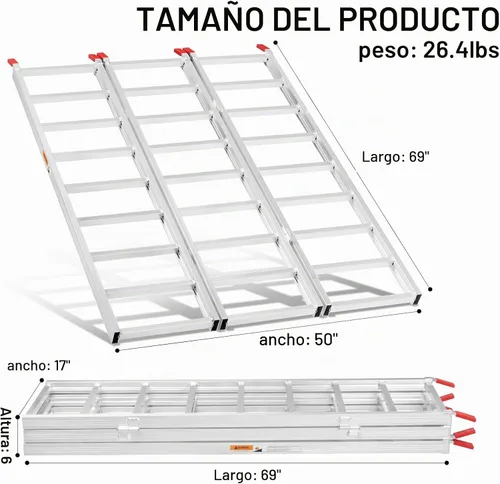 Vista 3 de Rampa de Carga Plegable de Aluminio de 69"X50" para ATV/Cortacésped/Camión - Capacidad de 1500 libras