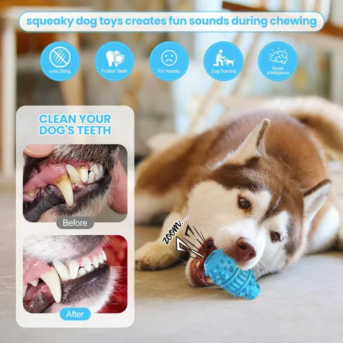 Vista 5 de PIFFZEDO Juguetes para perros para masticadores agresivos, juguete interactivo de goma natural con sonido y masticable para razas medianas solamente