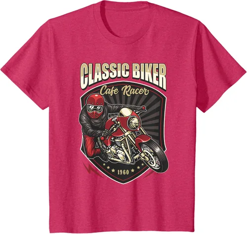Vista 71 de Camiseta de motocicleta clásica Biker Cafe Racer para hombre, Negro, S