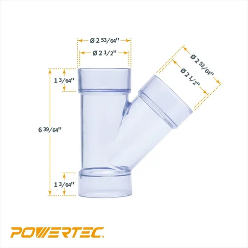 Vista 5 de POWERTEC Accesorio Y de 2-1/2 pulgadas ID para tubos de recolección de polvo de 2 1/2 pulgadas OD, adaptadores y accesorios, accesorios