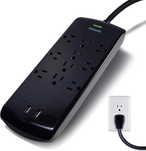 Vista 6 de Philips - Mini cable de extensión a tierra de 3 salidas, cable de extensión interior de 5 pulgadas Flat Plug Power Strip, Short Power Strip Flat