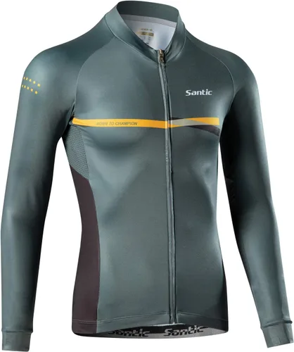 Vista 43 de Santic - Camiseta de ciclismo para hombre, manga larga, reflejante, cremallera completa, con bolsillos